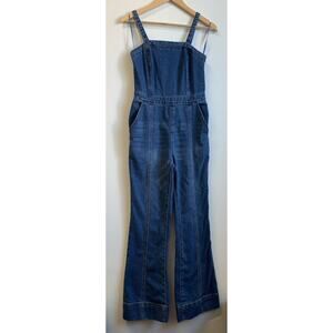 Women’s Denim Overalls Sincerely Wide Style Retro Leg Side Zipper Blue Size S